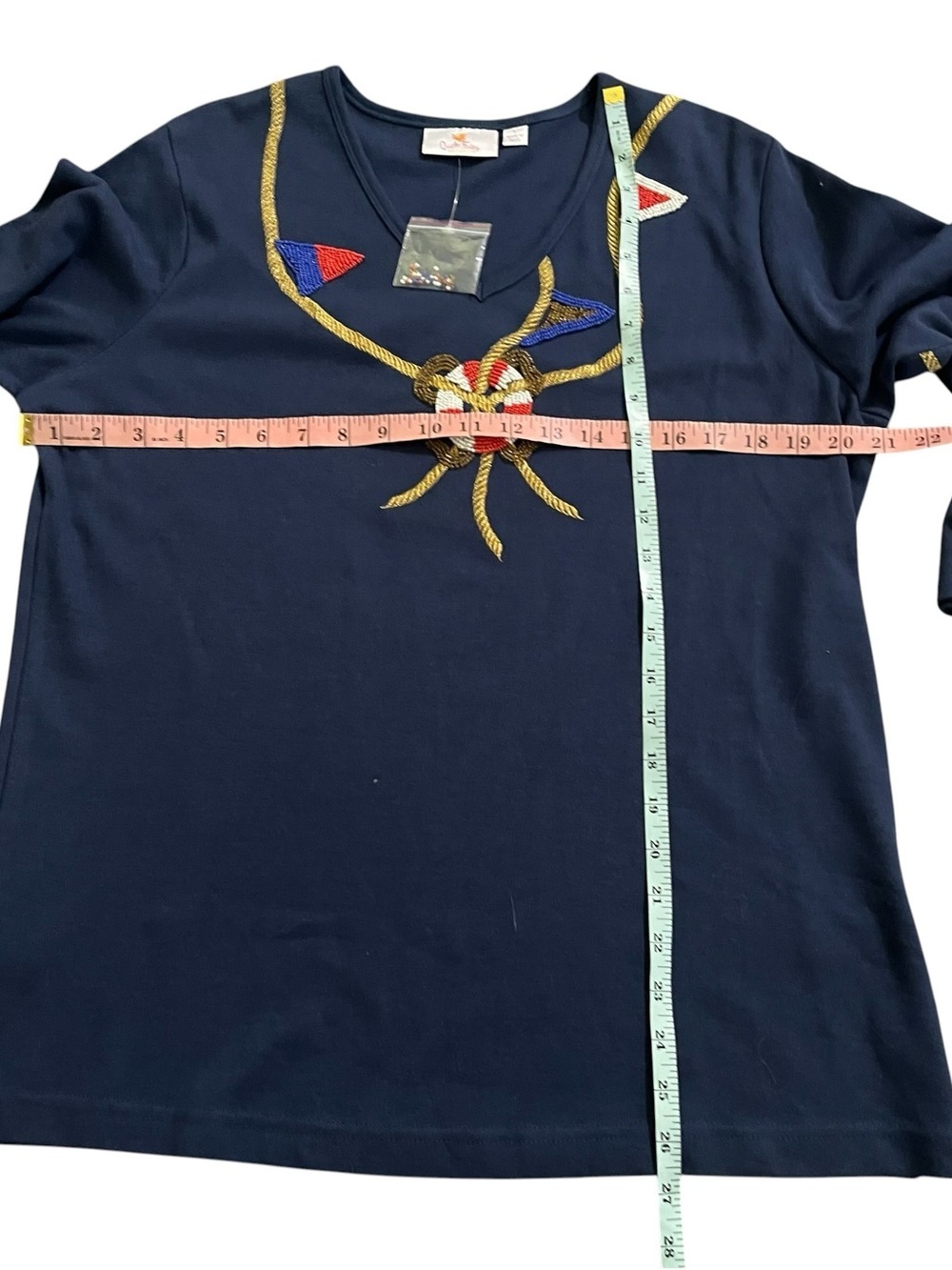 NWT Quacker Factory Navy Nautical Beaded Coastal Motif Tunic
Top Knot Tee Sz L - Picture 2 of 5
